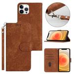 For iPhone 12 Pro Dual-Fold Stripe Texture Buckle Leather Phone Case(Brown)