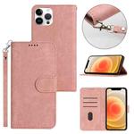 For iPhone 12 Pro Dual-Fold Stripe Texture Buckle Leather Phone Case(Pink)