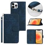 For iPhone 12 Pro Dual-Fold Stripe Texture Buckle Leather Phone Case(Blue)