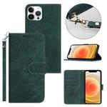 For iPhone 12 Pro Dual-Fold Stripe Texture Buckle Leather Phone Case(Green)