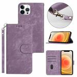 For iPhone 12 Pro Max Dual-Fold Stripe Texture Buckle Leather Phone Case(Purple)