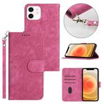 For iPhone 11 Dual-Fold Stripe Texture Buckle Leather Phone Case(Hot Pink)