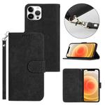 For iPhone 11 Pro Dual-Fold Stripe Texture Buckle Leather Phone Case(Black)