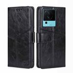 For vivo iQOO Neo7 Geometric Stitching Horizontal Flip Leather Phone Case(Black)