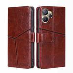 For Realme 9i 5G Global/10 5G Geometric Stitching Horizontal Flip Leather Phone Case(Dark Brown)