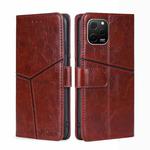 For Huawei nova Y61 Geometric Stitching Horizontal Flip Leather Phone Case(Dark Brown)