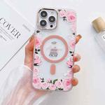 For iPhone 14 Plus Flower Beauty Pop-up Window Mafsafe Phone Case(Pink Roses)