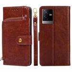 For vivo T2x 5G/Y73t/iQOO Z6x Zipper Bag Leather Phone Case(Brown)