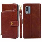 For Nokia X30 5G Zipper Bag Leather Phone Case(Brown)