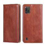 For ZTE Blade A52 Lite Gloss Oil Solid Color Magnetic Leather Phone Case(Brown)