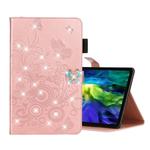 For iPad Pro 11 (2020) Diamond Encrusted Butterflies Embossing Pattern Horizontal Flip Leather Tablet Case with Holder & Card Slot(Rose Gold)