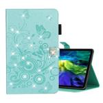 For iPad Pro 11 (2020) Diamond Encrusted Butterflies Embossing Pattern Horizontal Flip Leather Tablet Case with Holder & Card Slot(Green)