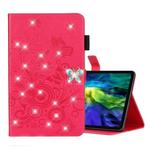 For iPad Pro 11 (2020) Diamond Encrusted Butterflies Embossing Pattern Horizontal Flip Leather Tablet Case with Holder & Card Slot(Red)