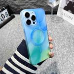 For iPhone 14 Plus MagSafe Magnetic Watercolor TPU Phone Case(Aqua Blue)