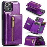 For iPhone 14 DG.MING M3 Series Glitter Powder Card Bag Leather Case(Dark Purple)