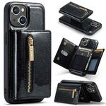 For iPhone 14 Plus DG.MING M3 Series Glitter Powder Card Bag Leather Case(Black)