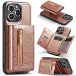 For iPhone 14 Pro DG.MING M3 Series Glitter Powder Card Bag Leather Case(Rose Gold)