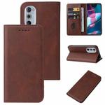 For Motorola Edge+ 5G UW 2022/Edge 30 Pro Magnetic Closure Leather Phone Case(Brown)