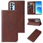 For OPPO Reno6 Pro 5G Magnetic Closure Leather Phone Case(Brown)