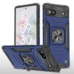 For Google Pixel 6A Magnetic Armor Shockproof TPU + PC Phone Case with Metal Ring Holder(Blue)