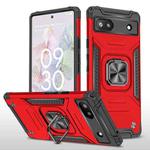 For Google Pixel 6A Magnetic Armor Shockproof TPU + PC Phone Case with Metal Ring Holder(Red)