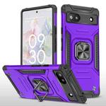 For Google Pixel 6A Magnetic Armor Shockproof TPU + PC Phone Case with Metal Ring Holder(Purple)