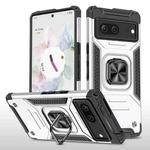 For Google Pixel 7 Magnetic Armor Shockproof TPU + PC Phone Case with Metal Ring Holder(Silver)