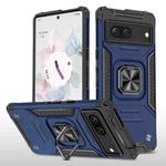 For Google Pixel 7 Magnetic Armor Shockproof TPU + PC Phone Case with Metal Ring Holder(Blue)