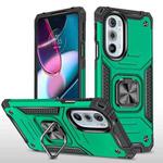 For Motorola Edge 30 Pro Magnetic Armor Shockproof TPU + PC Phone Case with Metal Ring Holder(Dark Green)