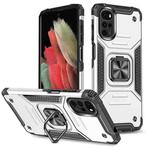 For Motorola Moto G22 Magnetic Armor Shockproof TPU + PC Phone Case with Metal Ring Holder(Silver)