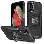 For Motorola Moto G22 Magnetic Armor Shockproof TPU + PC Phone Case with Metal Ring Holder(Black)