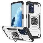 For OPPO Reno7 5G Magnetic Armor Shockproof TPU + PC Phone Case with Metal Ring Holder(Silver)