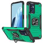 For OPPO Reno7 5G Magnetic Armor Shockproof TPU + PC Phone Case with Metal Ring Holder(Dark Green)