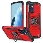 For OPPO Reno7 5G Magnetic Armor Shockproof TPU + PC Phone Case with Metal Ring Holder(Red)