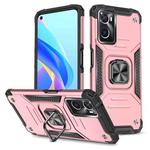 For OPPO A36 / A76 Magnetic Armor Shockproof TPU + PC Phone Case with Metal Ring Holder(Rose Gold)