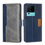 For vivo iQOO Neo7 Contrast Color Side Buckle Leather Phone Case(Blue+Grey)