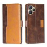 For Realme 9i 5G Global/10 5G Contrast Color Side Buckle Leather Phone Case(Dark Brown+Gold)