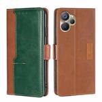 For Realme 9i 5G Global/10 5G Contrast Color Side Buckle Leather Phone Case(Light Brown+Green)