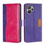 For Realme 9i 5G Global/10 5G Contrast Color Side Buckle Leather Phone Case(Purple+Rose Red)