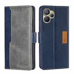 For Realme 9i 5G Global/10 5G Contrast Color Side Buckle Leather Phone Case(Blue+Grey)