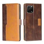 For Huawei nova Y61 Contrast Color Side Buckle Leather Phone Case(Dark Brown+Gold)