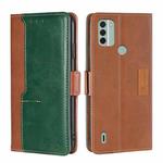For Nokia C31 Contrast Color Side Buckle Leather Phone Case(Light Brown+Green)