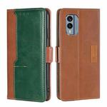 For Nokia X30 5G Contrast Color Side Buckle Leather Phone Case(Light Brown+Green)