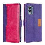 For Nokia X30 5G Contrast Color Side Buckle Leather Phone Case(Purple+Rose Red)