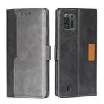 For ZTE Blade A52 Lite Contrast Color Side Buckle Leather Phone Case(Black+Grey)