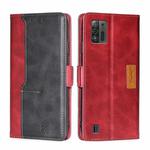 For ZTE Blade A52 Lite Contrast Color Side Buckle Leather Phone Case(Red+Black)