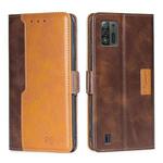 For ZTE Blade A52 Lite Contrast Color Side Buckle Leather Phone Case(Dark Brown+Gold)