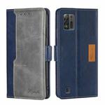 For ZTE Blade A52 Lite Contrast Color Side Buckle Leather Phone Case(Blue+Grey)