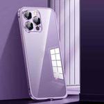 For iPhone 14 Pro Spring Buckle Metal Transparent Phone Case with Lens Protection(Dark Purple)