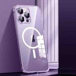 For iPhone 14 Pro MagSafe Spring Buckle Metal Transparent Phone Case with Lens Protection(Dark Purple)